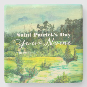 green valley painting Watercolor  Stone Coaster