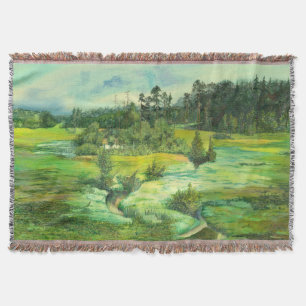 green valley painting Watercolor Throw Blanket