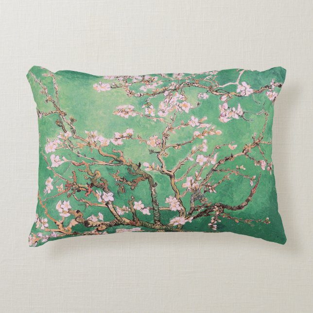 Green Van Gogh Almond Blossoms Accent Pillow (Front)