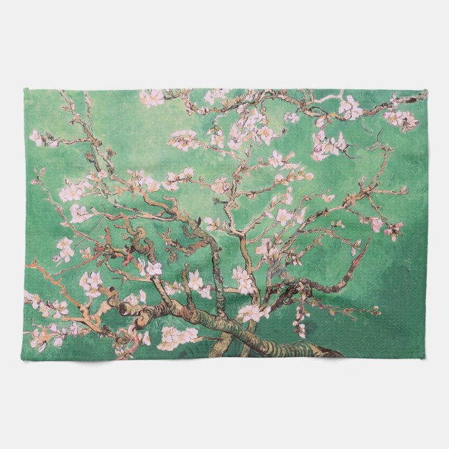 Green Van Gogh Almond Blossoms Kitchen Towel (Horizontal)
