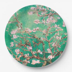 Green Van Gogh Almond Blossoms Paper Plate