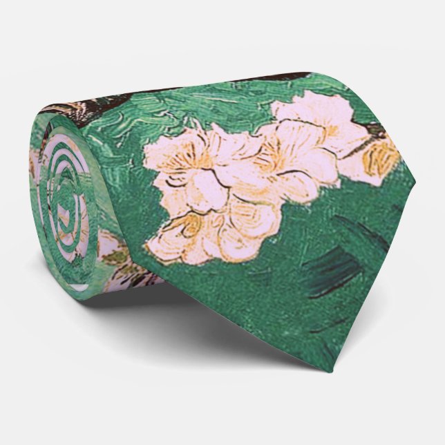 Green Van Gogh Almond Blossoms Tie (Rolled)