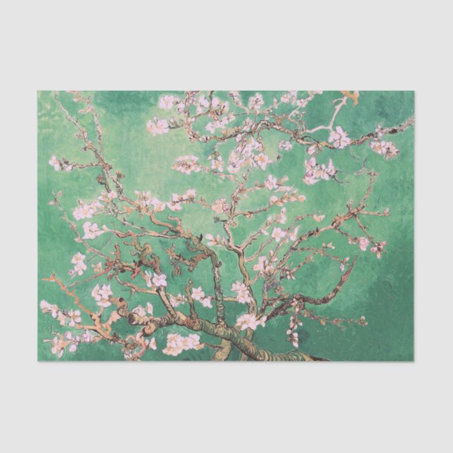 Green Van Gogh Almond Blossoms Tissue Paper (Front)