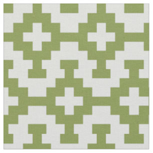 Green Variable Squares on Light Grey White Fabric