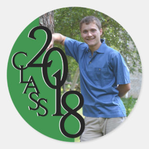 Green Varsity 2018 Graduation Class with Photo Classic Round Sticker