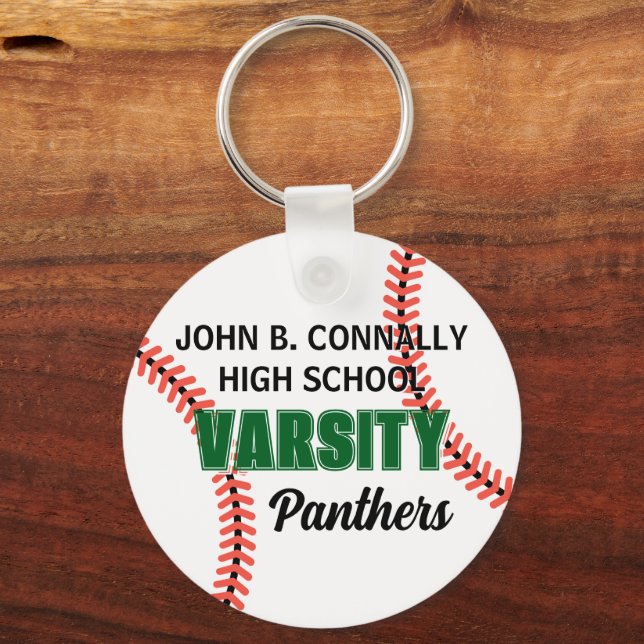 Green Varsity Baseball Custom High School Team Keychain (Front)