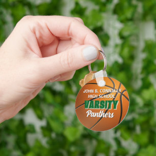 Green Varsity Basketball Custom High School Keychain
