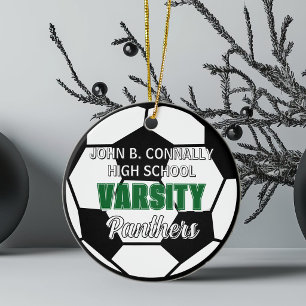 Green Varsity Soccer Custom High School Christmas Ceramic Ornament