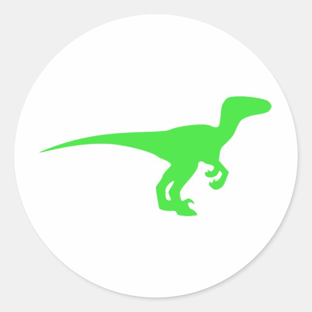 Green velociraptor silhouette classic round sticker (Front)