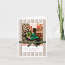 Green Velvet Bow Striped Folded Photo Holiday Card