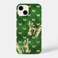 Green Velvet Golden Butterflies iPhone 14 Cases