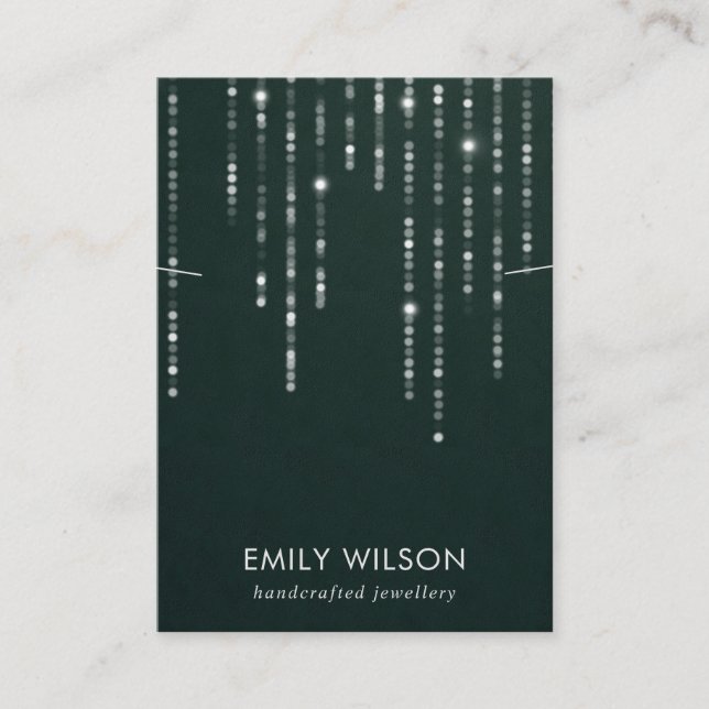 GREEN VELVET LIGHT STRINGS NECKLACE BAND DISPLAY  BUSINESS CARD (Front)
