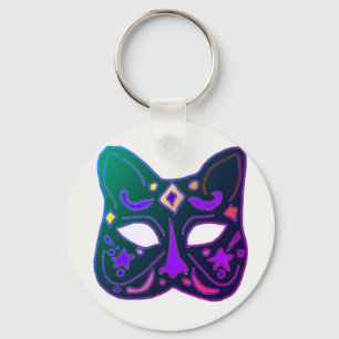 Green Venetian Cat Mask Design Keychain
