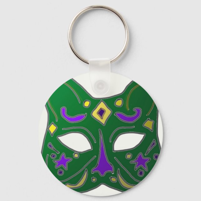 Green Venetian Cat Mask Design Keychain (Front)