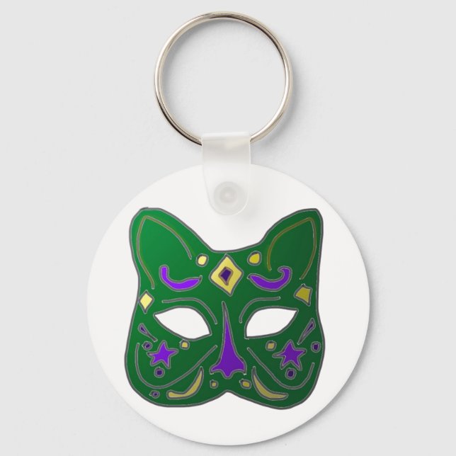 Green Venetian Cat Mask Design Keychain (Front)