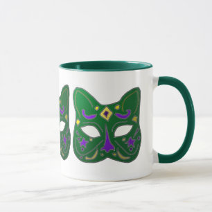 Green Venetian Cat Mask Design Mug