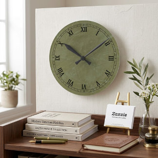 Green Venetian Plaster Wallclock Roman Numerals