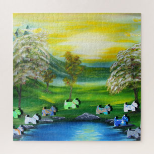 Green Venus Scotties at the Pond Jigsaw Puzzle