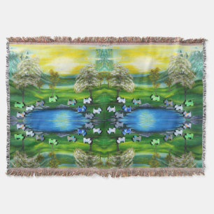 Green Venus Scotties at the Pond Throw Blanket
