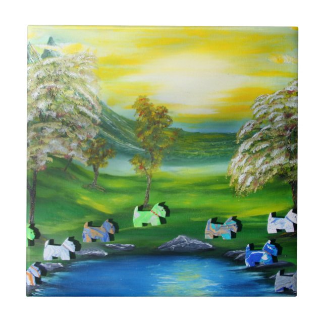 Green Venus Scotties at the Pond Tile (Front)
