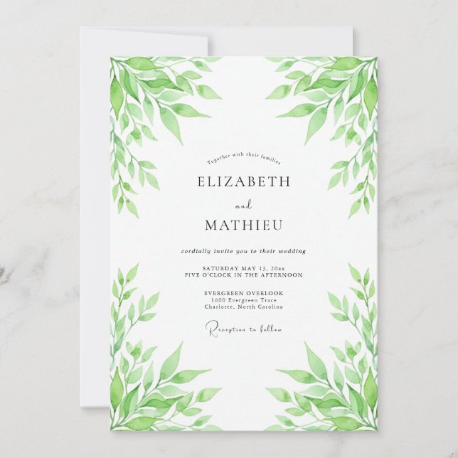 Green Verdant Foliage Wedding Invitation (Front)