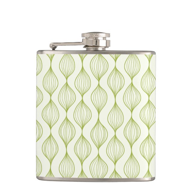 Green vertical ogee pattern background hip flask (Front)