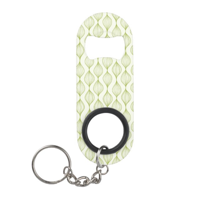 Green vertical ogee pattern background keychain bottle opener (Front)
