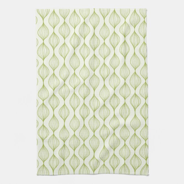Green vertical ogee pattern background kitchen towel (Vertical)