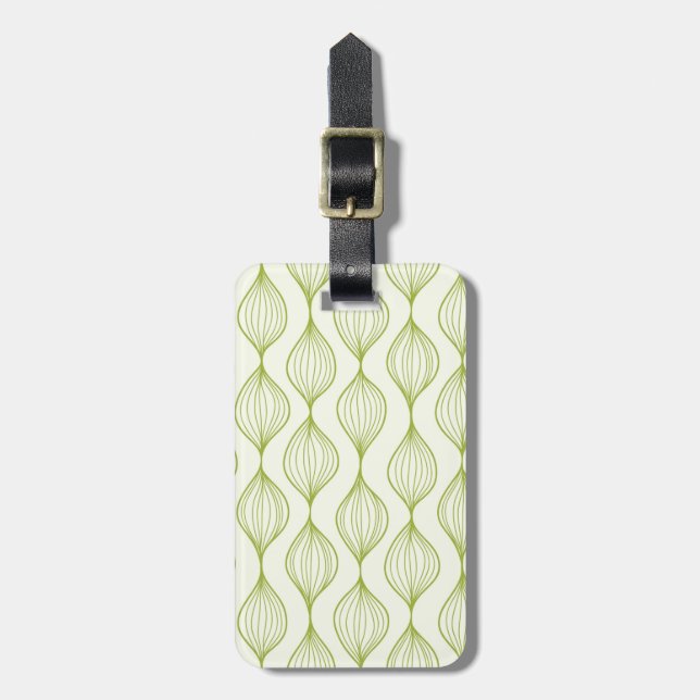 Green vertical ogee pattern background luggage tag (Front Vertical)