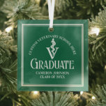 Green Veterinary School Graduation Christmas Glass Ornament<br><div class="desc">This custom green veterinary school graduation Christmas ornament for a veterinarian features the white medical caduceus for the class of 2025. Customize with your graduating year under the elegant calligraphy for a great personalized university graduate gift.</div>
