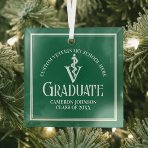 Green Veterinary School Graduation Christmas Glass Ornament