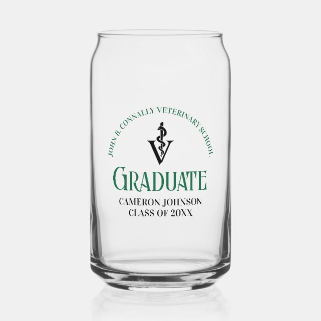 Green Veterinary School Graduation Personalized Can Glass (Front)