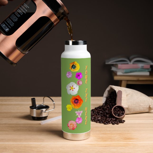 Green Vibrant Flower Mix Water Bottle  (Coffee (Rotated))