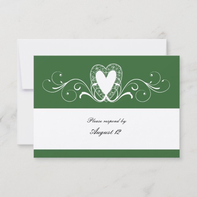 Green Victorian Heart Lace rsvp with envelopes (Front)