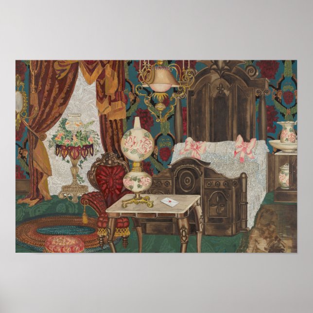Green. Victorian Style Bedroom original Poster (Front)