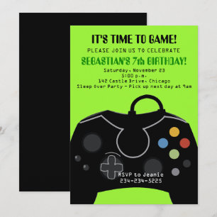 Green Video Game Boys Birthday Invitation