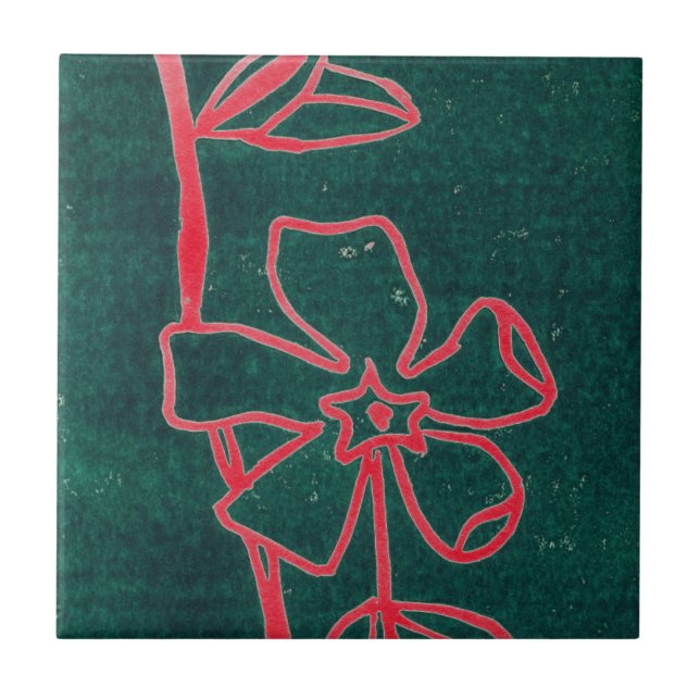 "Green Vinca Red" Kitchen Garden Ceramic Tile (Front)