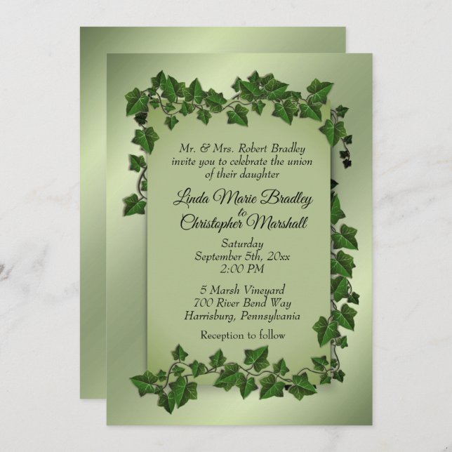 Green Vines Wedding Invitation (Front/Back)