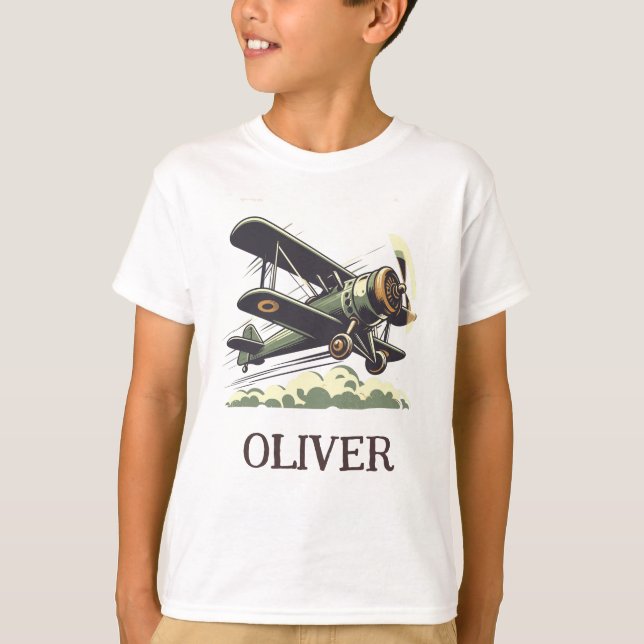 Green Vintage Biplane Aviator T-Shirt (Front)
