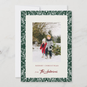 Green Vintage Botanical Frame Christmas Photo card