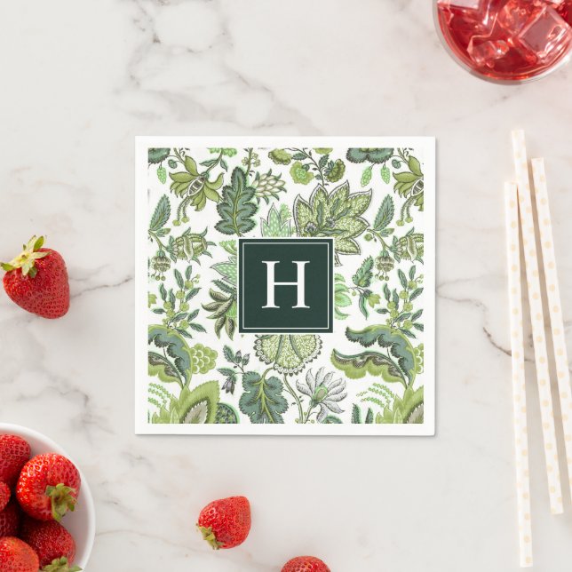 Green Vintage Botanical Monogrammed Napkin (Insitu)