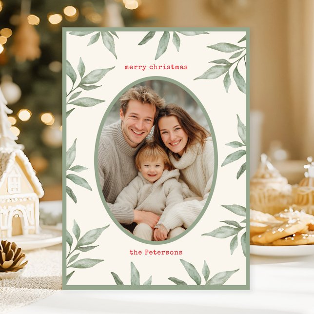 Green Vintage Botanical Photo Merry Christmas Holiday Card (Creator Uploaded)
