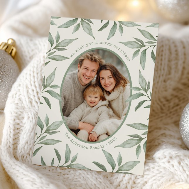 Green Vintage Botanical Photo Merry Christmas Holiday Card (Creator Uploaded)
