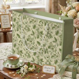 Green Vintage Botanical Toile Pattern Large Gift Bag