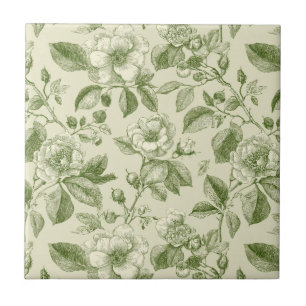 Green Vintage Botanical Toile Pattern Tile