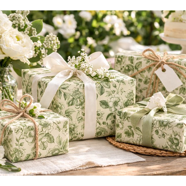Green Vintage Botanical Toile Pattern Wrapping Paper (Creator Uploaded)