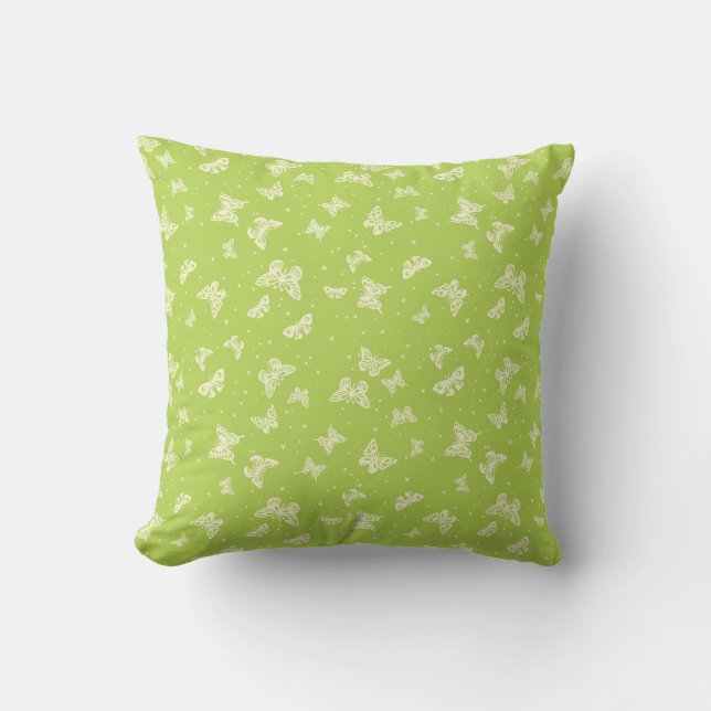 Green vintage butterfly motif pattern throw pillow (Front)