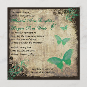 Green Vintage Butterfly Wedding Invitation