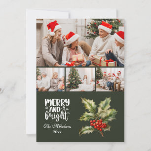 Green Vintage Christmas 4 Photo Family Holiday Card