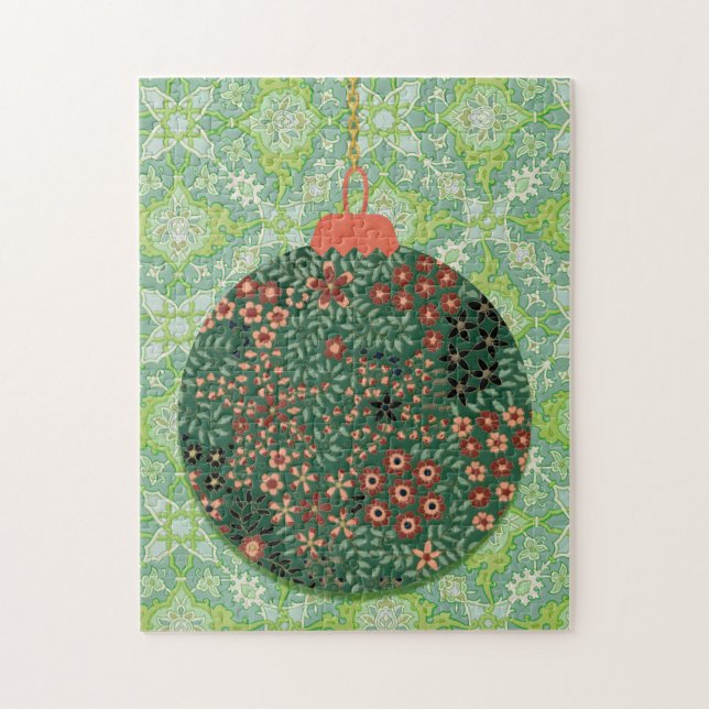Green Vintage Christmas Ornament Holiday Puzzle (Vertical)